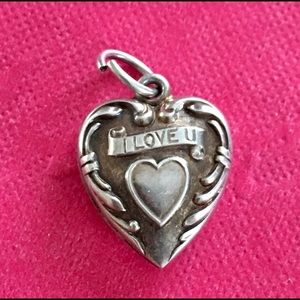ANTIQUE CHARM STERLING PUFFY HEART “Dot” Engraved